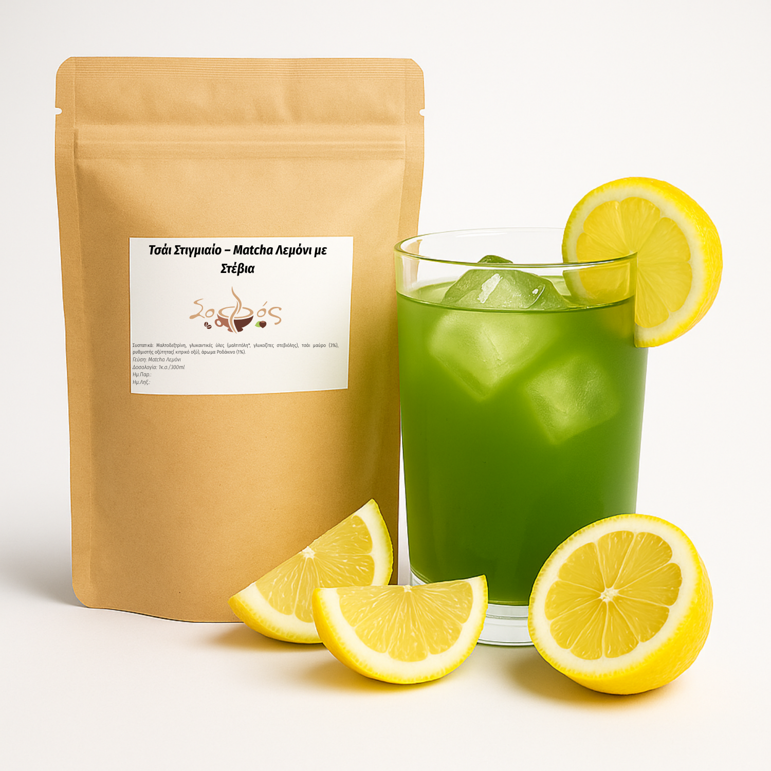 matcha lemon Ice Tea Matcha Λεμόνι  Με Στέβια - Vegan Στιγμιαίο Τσάι - Image 1